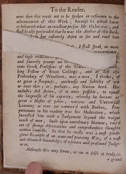 Golden Remains of the ever Memorable M. John Hales of Eton College