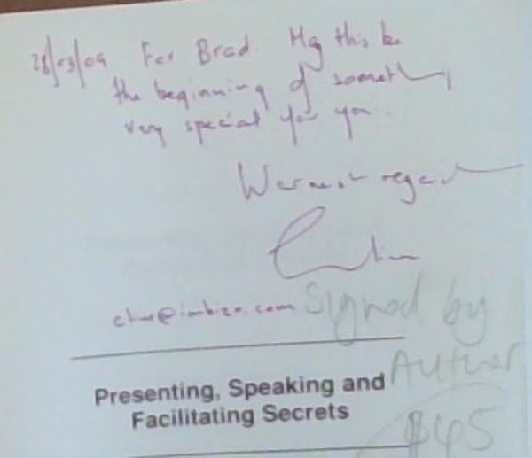Presenting, Speaking and Facilitating Secrets (Signed and inscribed by the author Clive Simpkins)
