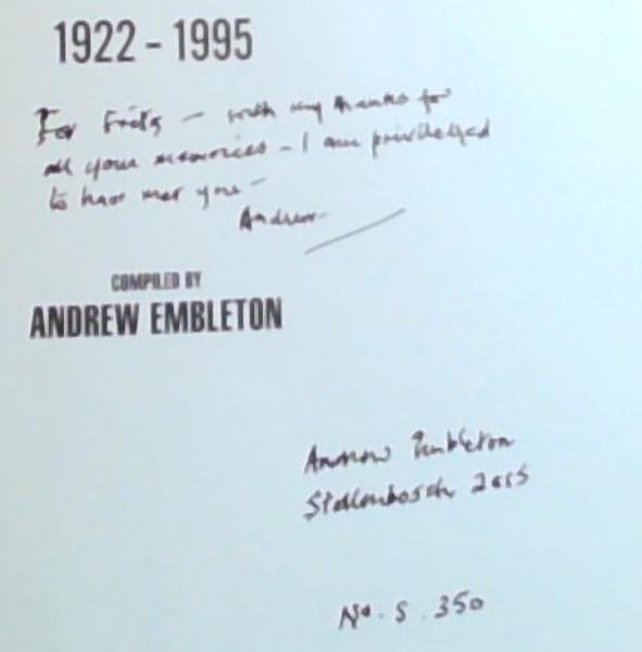 Facta Nostra Vivent: Memories From The South African Air Force Central Flying School (1922 - 1995) Signed and Inscribed by the Author Andrew Embleton