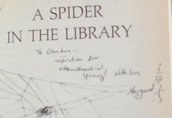 A spider in the library (Signed and Inscribed by the Author Margaret Auerbach)