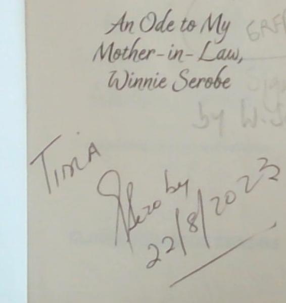 An Ode To My Mother In Law Winnie Serobe (Signed by the Subject)