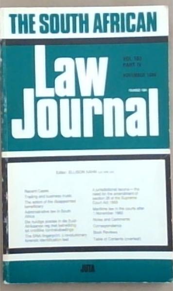The South African Law Journal, Volume 103 Part 4, Nov. 1986