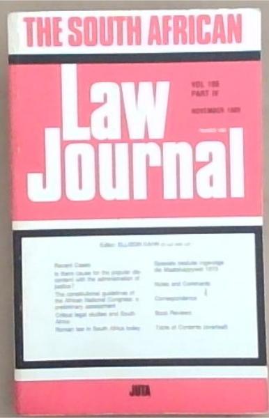 The South African Law Journal, Volume 106 Part 4, Nov. 1989