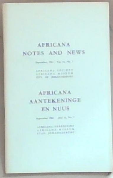 Africana Notes And News: September 1961 Vol 14, No 7